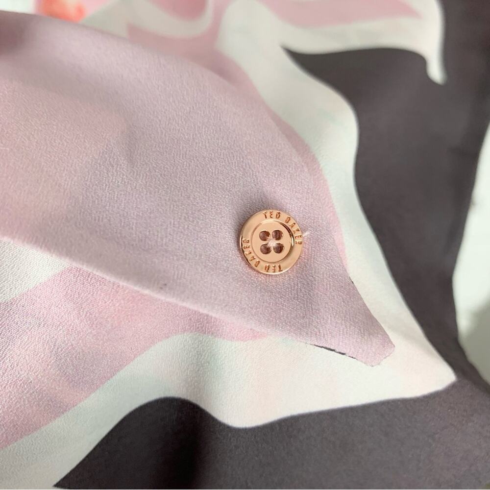 Ted Baker Palace Gardens Floral Chevron Striped Pink Skinny Scarf 10”x 70” - Picture 6 of 10